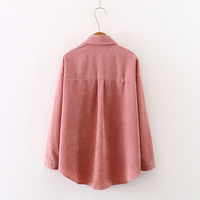 Nowych kobiet jednolita, sztruksowa rękaw w kształcie skrzydła nietoperza bluzka Vintage skręcić w dół kołnierz luźny Top zapinana różowa koszula Feminina Blusa T9D609T 4